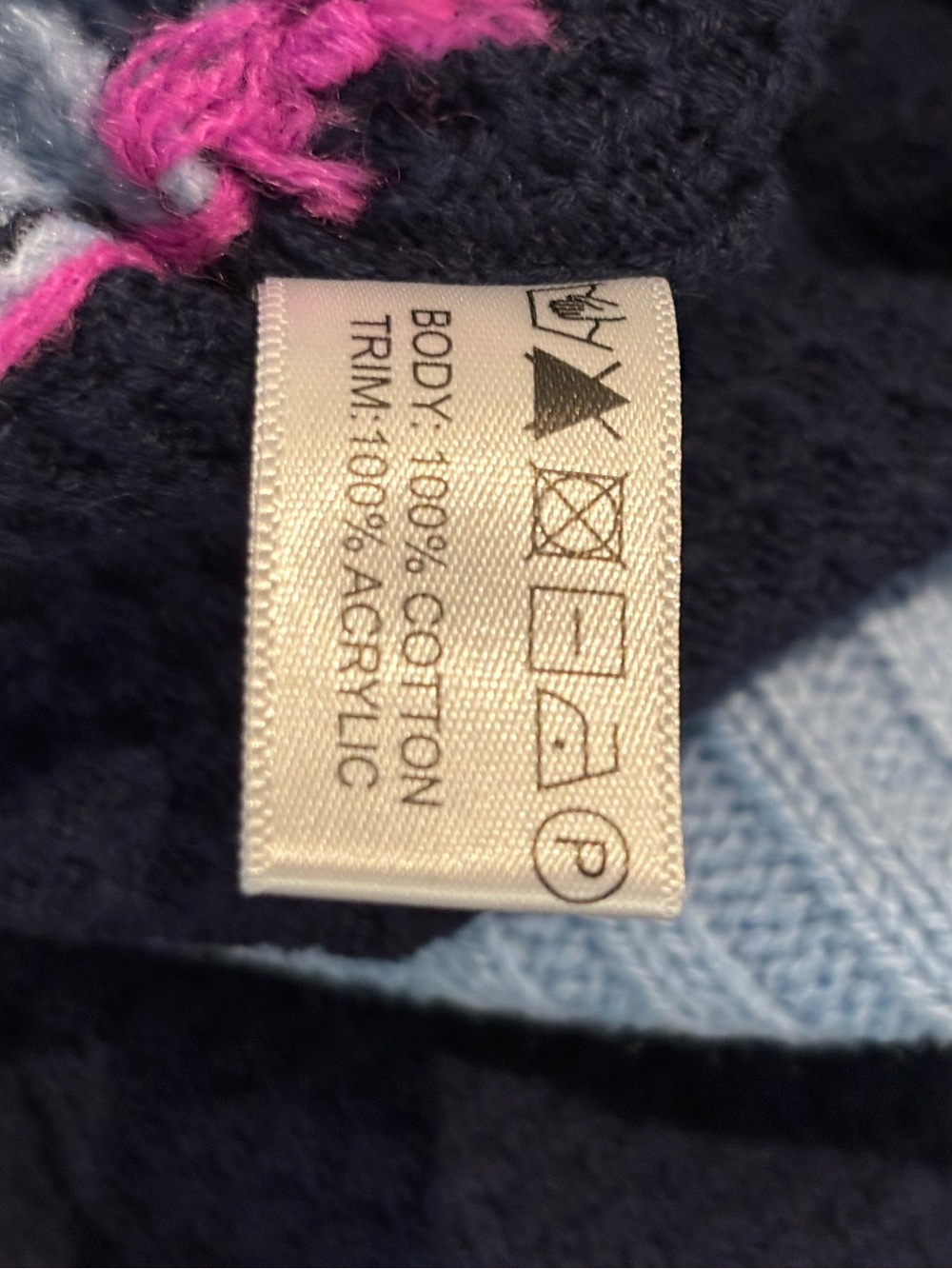 Lisa Todd Navy Crewneck Sweater with Blue, Pink & Neon Green Trim - Picture 5 of 5